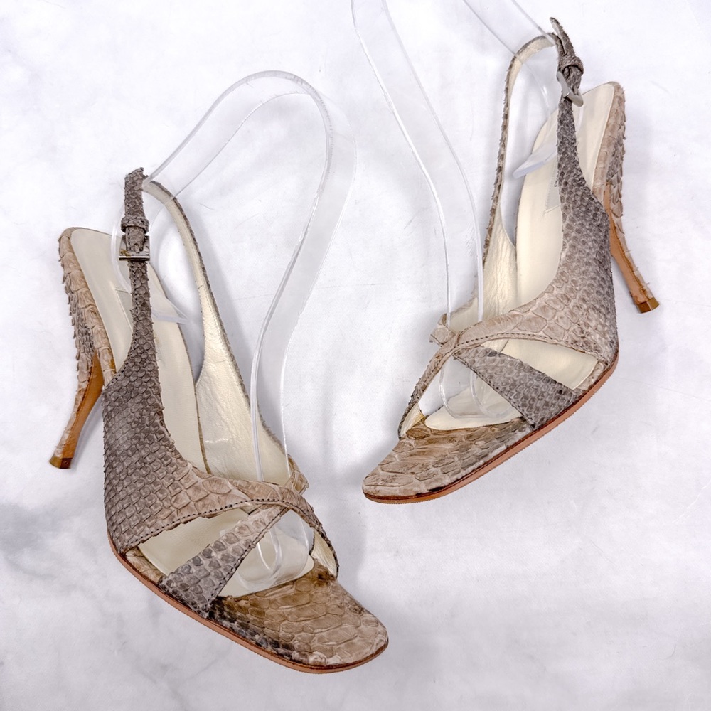 PRADA Vintage Y2K Leather Snakeskin Square Toe Slingback Sandal Heels 2000s 35.5 - Picture 2 of 16